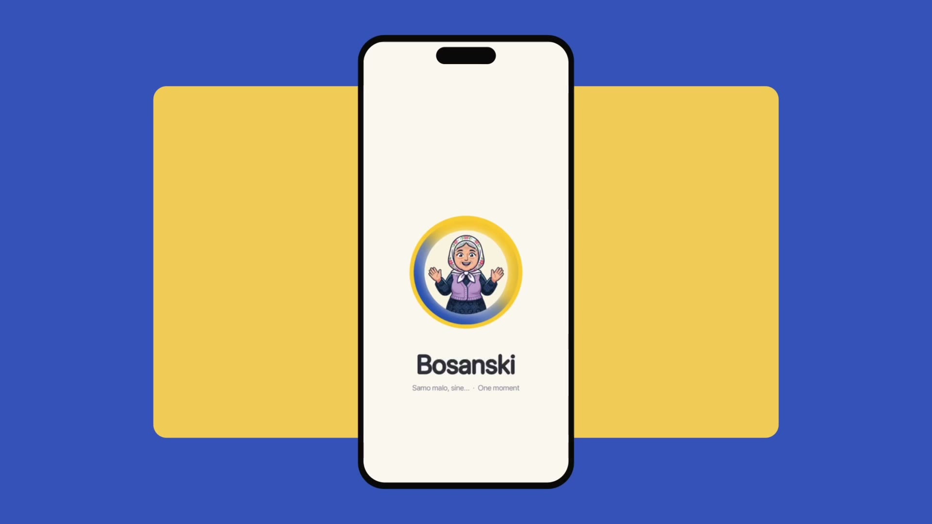 Bosanski app on iPhone with Nana, the Bosnian grandmother mascot