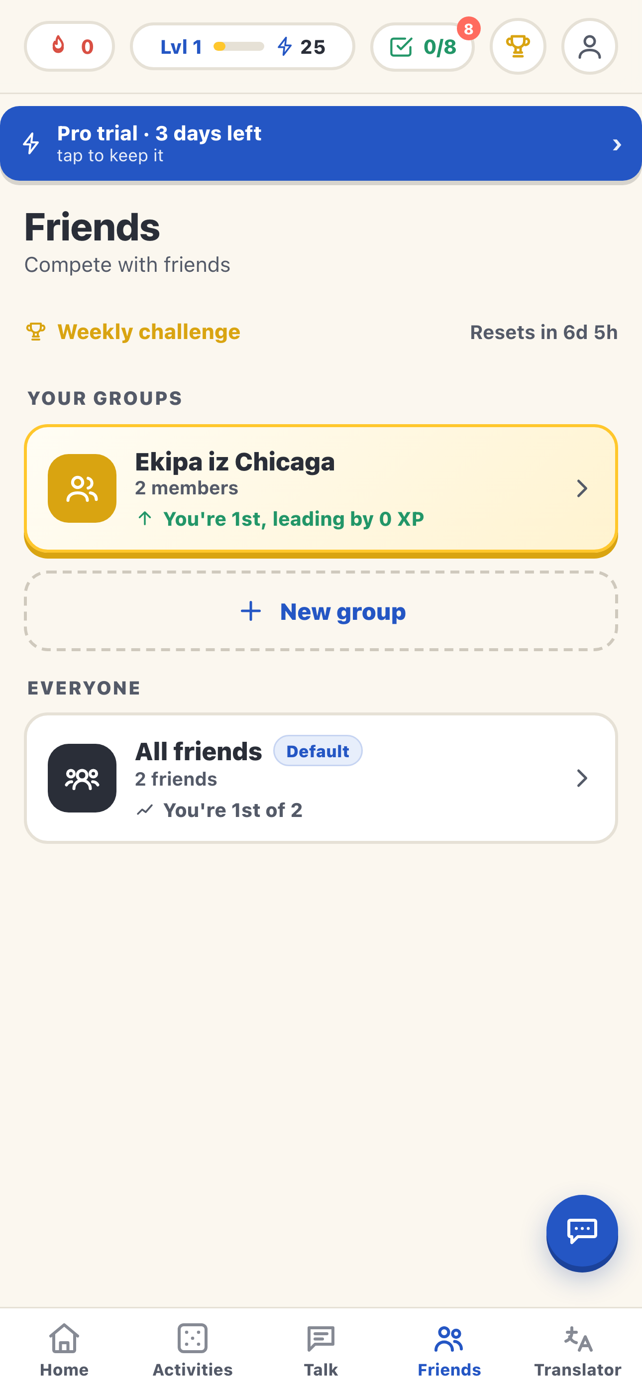 Leagues with friends in the Bosanski app
