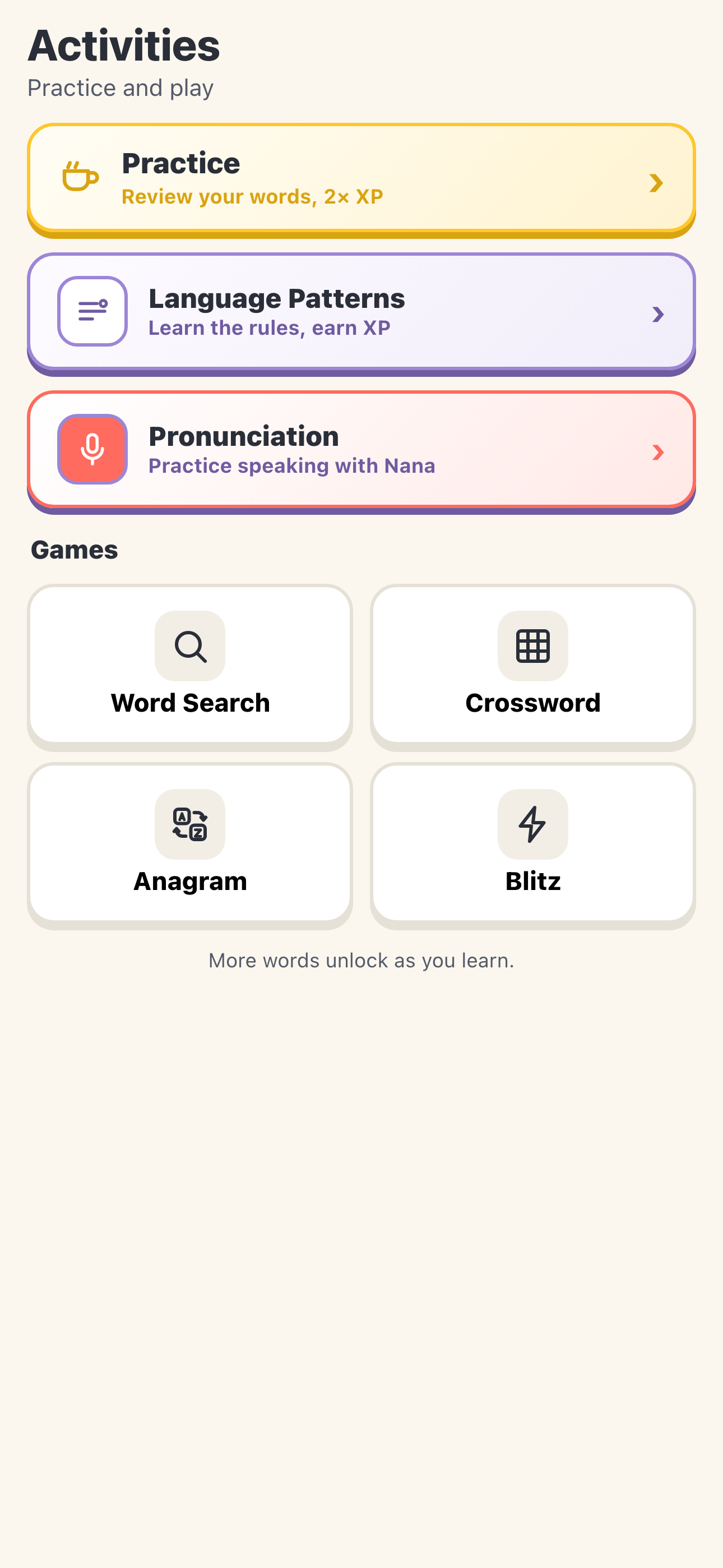 Word games and activities in the Bosanski app