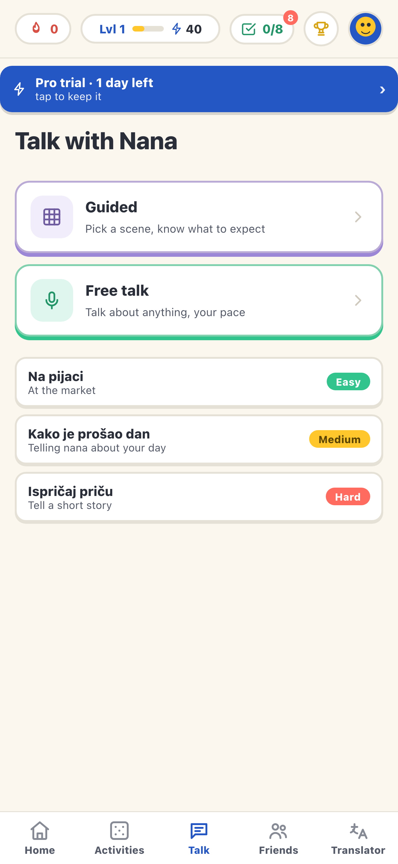 Razgovor with Nana in the Bosanski app